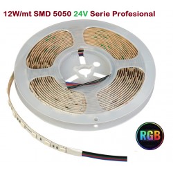 Tira LED Flexible 24V 12W/mt 60 Led/mt SMD 5050 IP20 RGB Serie Profesional, Venta por metros